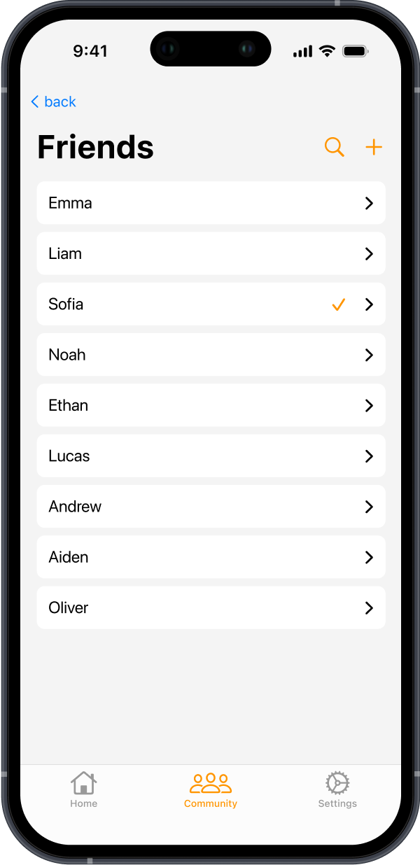 myCommunity Friends Screen
