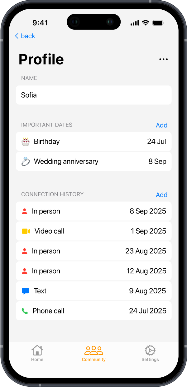myCommunity Profile Screen