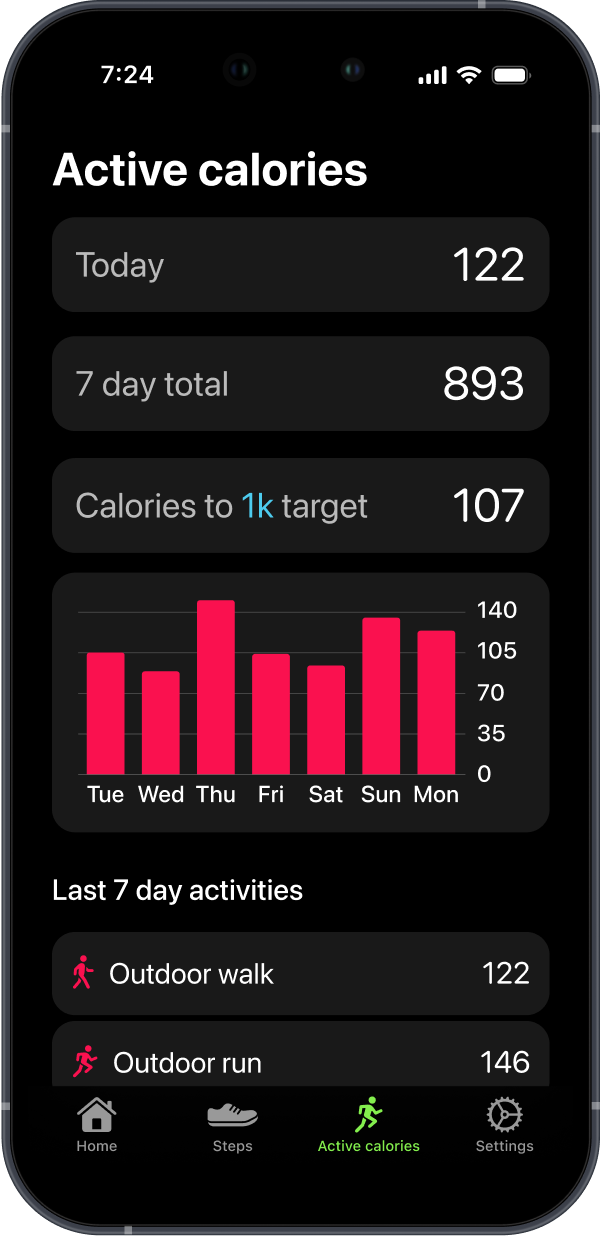 Steps Counter Settings Screen
